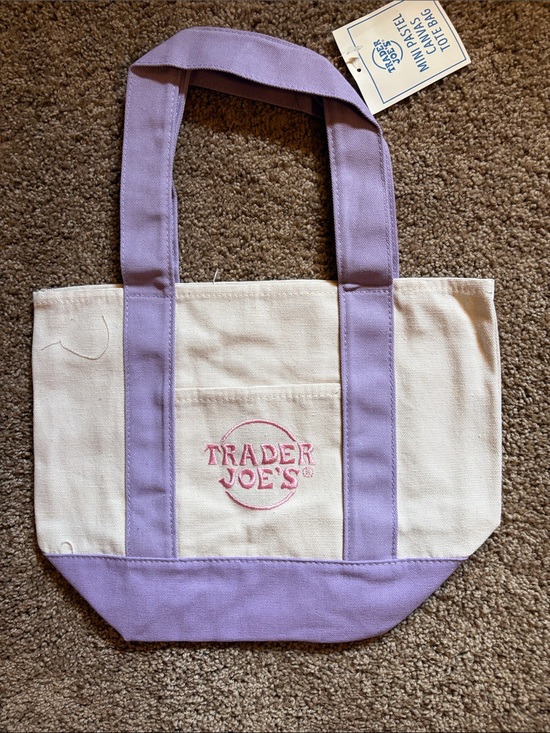 Trader Joe'S Handbags - Trader Joe's Purple-Trim Mini Canvas Tote Bag
